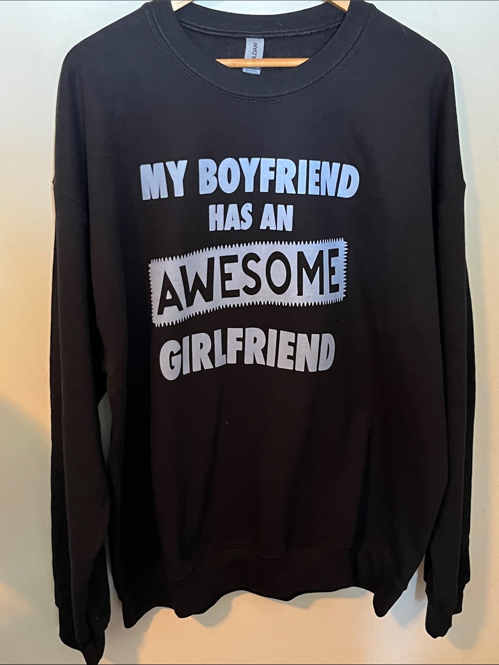 Gildan Black Crewneck Sweatshirt with White Graphic Text